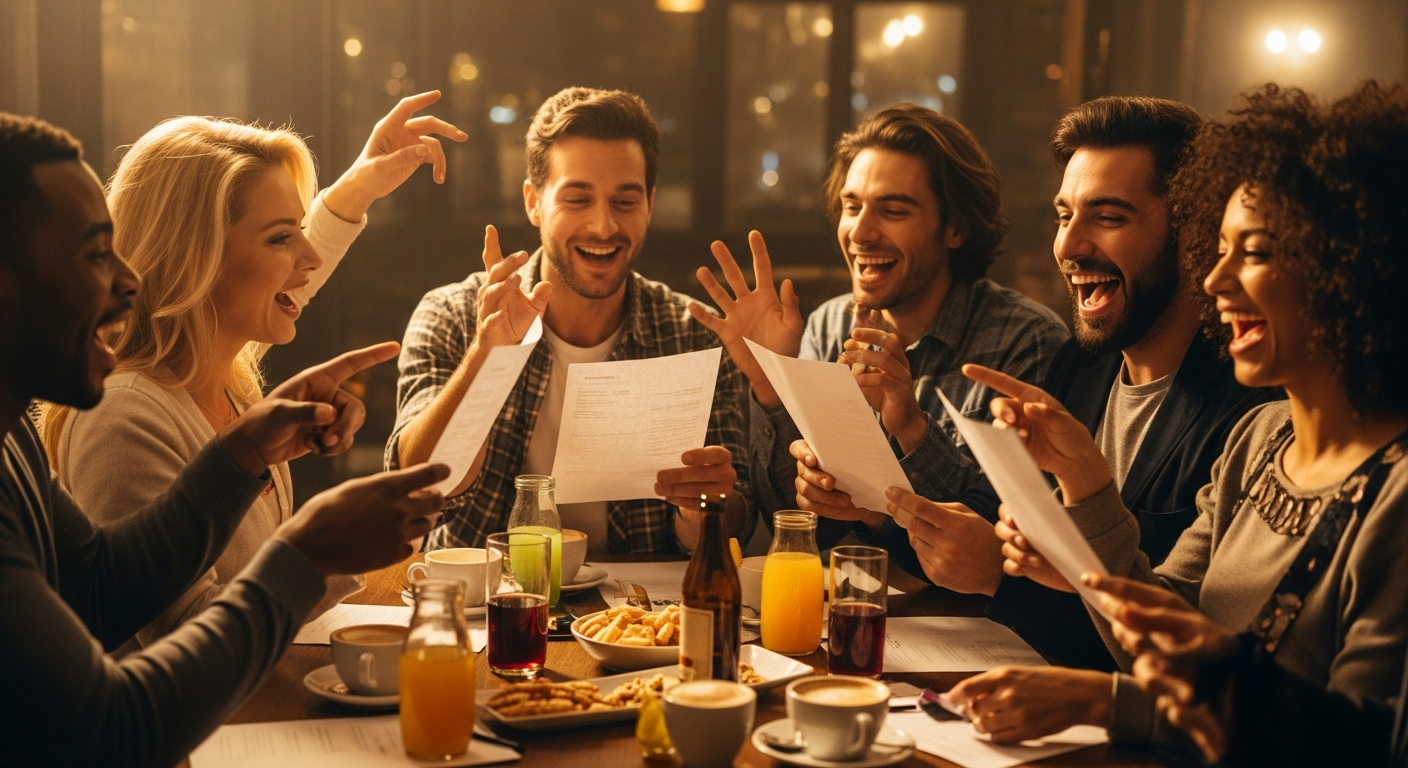 Quizskjema på skriveblokk med penn ved siden av fotball, basketball, tennisball, racket og hockeypucker på et bord