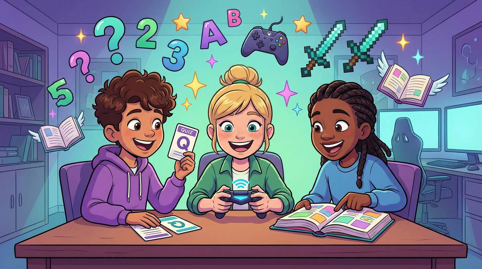 Quiz for barn 10 12 år – barn med quiz-kort og gaming-elementer